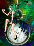  green_eyes green_hair gumi high_heels nai_(pixiv359698) nail_polish pocket_watch shoes short_dress short_hair sitting solo vocaloid watch wings zukiyuki 