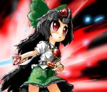  black_hair bow energy_sword hair_bow hashimoto kamen_rider kamen_rider_black_rx kamen_rider_black_rx_(series) long_hair mask parody red_eyes reiuji_utsuho revolcane sword touhou weapon 