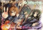  akiyama_mio black_eyes black_hair blonde_hair blue_eyes brown_eyes brown_hair drum drum_set dutch_angle guitar hirasawa_yui instrument k-on! kotobuki_tsumugi les_paul long_hair multiple_girls nakano_azusa school_uniform shino_(eefy) short_hair tainaka_ritsu v wink 