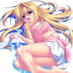  1girl barefoot blonde_hair blue_eyes blush casual kamio_misuzu long_hair lying oekaki on_back solo zen 