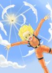  airplane blonde_hair falling goggles jumpsuit orange_eyes parachute sky skydive sun tagme 