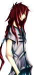  artist_request braid character_request copyright_request frown long_hair male ponytail profile red_eyes redhead serious simple_background 