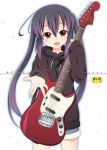  brown_eyes guitar hoodie instrument k-on! kishiri_toworu long_hair mustang(guitar) nakano_azusa shorts solo sweater sweatshirt towaru_ana twintails 