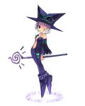  cadie floating green_eyes hat magic magic_circle pangya simple_background smile solo staff wand wink witch 