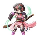  black_hair flower hair_flower hair_ornament j-e-m-g japanese_clothes momohime oboro_muramasa oboro_muramasa_youtouden sachsen sword weapon 