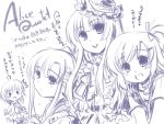  aihara_makino alice_quartet fujieda_miyabi highres kusunose_fumi monochrome multiple_girls orikura_suika purple towada_yuuki translation_request 