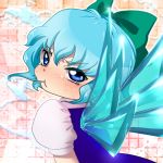  :&gt; bad_id blue_eyes blue_hair bow cirno hair_bow short_hair solo tears touhou wings youkyou 