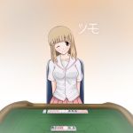 blonde_hair fukuji_mihoko mahjong miang saki school_uniform serafuku smile table wink 