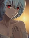  1girl ayanami_rei bare_shoulders blue_hair hands m874 neon_genesis_evangelion pale_skin parted_lips red_eyes short_hair solo 