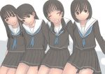  4girls brown_hair everyone multiple_girls school_uniform serafuku short_twintails smile souldeep twintails 