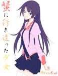  bakemonogatari long_hair purple school_uniform senjougahara_hitagi solo thigh-highs 