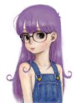  bare_shoulders child dr._slump eyelashes glasses lips long_hair norimaki_arale overalls pon purple_hair 