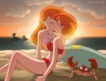  2girls beach bikini closed_eyes crab dual_persona kasumi_(pokemon) kiss krabby lapras mermaid multiple_girls orange_hair pokemon selfcest sunset swimsuit yuri 