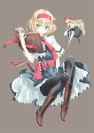  alice_margatroid aqua_eyes blonde_hair book boots cross-laced_footwear doll grimoire hairband knee_boots lace-up_boots lance long_hair multiple_girls nabeshima_tetsuhiro open_book pantyhose polearm shanghai shanghai_doll short_hair simple_background touhou weapon 
