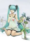  absurdres aqua_eyes aqua_hair barefoot camisole flower hair_ribbon hands hatsune_miku headphones heart highres jewelry lips long_hair m874 musical_note necklace panties refraction ribbon see-through sitting solo twintails underwear very_long_hair vocaloid wariza 