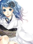  blue_eyes blue_hair eyeshadow flower hair_flower hair_ornament japanese_clothes kimono long_hair sk solo traditional_japanese_clothes yukata 