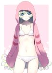  bikini blush flat_chest hoodie katase_yuu long_hair lowleg lowleg_bikini mound_of_venus multicolored_hair navel nia_teppelin pale_skin smile solo swimsuit tengen_toppa_gurren_lagann very_long_hair white_bikini yu-katase 