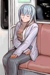  casual gloves jacket pants rozen_maiden rozenweapon scarf silver_hair sleeping sleeping_upright suigintou train train_interior 