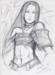  androgynous bare_shoulders choker date graphite graphite_(medium) guilty_gear long_hair maon midriff monochrome signature sketch testament testament_(guilty_gear) traditional_media 