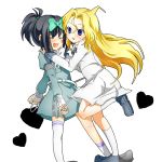  2girls black_hair blonde_hair heart kunihiro_hajime ryuumonbuchi_touka saki shacttainw 