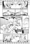  all_fours blush comic couch folded_ponytail highres incipient_kiss kantai_collection kashima_(kantai_collection) katori_(kantai_collection) l.alice looking_at_another miniskirt on_couch skirt sleeping twintails wavy_hair 