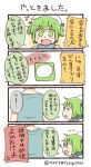  1boy 1girl 4koma ^_^ anger_vein closed_eyes comic green_eyes green_hair hat icon jpeg_artifacts line_(naver) personification sailor_hat short_twintails spoken_anger_vein spoken_sweatdrop sweatdrop translation_request tsukigi twintails twitter_username wavy_mouth 