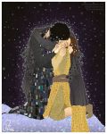  closed_eyes couple fine_art_parody gustav_klimt_(style) hand_on_another&#039;s_face hetero highres kiss kneeling kylo_ren parody rey_(star_wars) star_wars star_wars:_the_force_awakens the_kiss verauko 