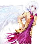  1girl bow bowtie directional_arrow dress dyolf hand_on_hip jacket kishin_sagume long_sleeves purple_dress red_eyes revision short_hair silver_hair single_wing sketch skirt solo touhou wings 