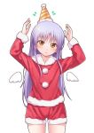  1girl angel_beats! chobipero hat long_hair looking_at_viewer party_hat purple_hair santa_costume silver_hair simple_background smile solo tachibana_kanade white_background wings yellow_eyes 