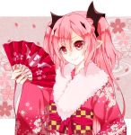  blush kimono krul_tepes long_hair owari_no_seraph pink_hair pointy_ears red_eyes smile 