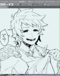  1boy 3m_0l armor blue_background gran_(granblue_fantasy) granblue_fantasy male_focus preview simple_background sketch smile spiky_hair upper_body 