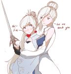  2girls artist_request blue_eyes blush embarrassed english grey_eyes multiple_girls rwby siblings simple_background sisters sketch sword weapon weiss_schnee white_background white_hair winter_schnee 