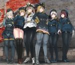  6+girls ass_visible_through_thighs belt bismarck_(kantai_collection) black_legwear black_panties blonde_hair blue_eyes blush bodysuit boots breasts brown_eyes brown_gloves crotch_seam double-breasted german german_clothes gloves graf_zeppelin_(kantai_collection) grey_hair grey_legwear hand_on_another&#039;s_shoulder hand_on_hip hat high_heels holding_hands interlocked_fingers kantai_collection loafers long_hair looking_at_viewer medal military_hat military_jacket miniskirt multiple_girls necktie panties panties_over_pantyhose panties_under_pantyhose pantyhose pantyshot pantyshot_(standing) panzer parted_lips pleated_skirt prinz_eugen_(kantai_collection) purple_hair sailor_dress shoes short_hair silver_hair skirt smile standing thigh-highs translation_request twintails u-511_(kantai_collection) underwear white_gloves white_panties z1_leberecht_maass_(kantai_collection) z3_max_schultz_(kantai_collection) 