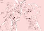  2girls alice_margatroid animated animated_gif blush bow capelet closed_eyes fly-gray hair_between_eyes hat hat_bow kirisame_marisa kiss multiple_girls pink_background ribbon_trim simple_background touhou upper_body witch_hat yuri 