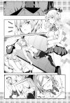  2girls breast_hold comic commentary_request couch desk drooling folded_ponytail fourth_wall glasses highres indoors kantai_collection kashima_(kantai_collection) katori_(kantai_collection) l.alice looking_at_another miniskirt monochrome multiple_girls on_couch semi-rimless_glasses skirt sleeping 