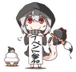 &gt;:) 1girl c: calligraphy_brush chibi commentary_request feiton hishimochi holding hooded_jacket i-class_destroyer kantai_collection kuchiku_i-kyuu looking_at_viewer paintbrush pale_skin re-class_battleship red_eyes scarf scroll shinkaisei-kan short_hair smile tail translation_request 