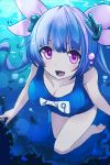  1girl blue_hair blush breasts bubble collarbone full_body hair_ornament hair_ribbon highres i-19_(kantai_collection) kantai_collection large_breasts long_hair looking_at_viewer name_tag one-piece_swimsuit open_mouth ribbon school_swimsuit smile solo star swimsuit tokoi twintails underwater violet_eyes 