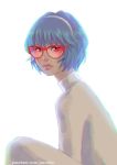  1girl ayanami_rei bespectacled blue_hair casual glasses hairband highres hipster jaimito lips neon_genesis_evangelion red-framed_glasses red_eyes short_hair solo turtleneck 