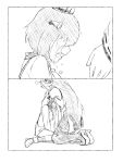  2girls 2koma ahoge boots comic crying darkmaya headgear hug kantai_collection kneehighs kongou_(kantai_collection) long_hair monochrome multiple_girls neckerchief nontraditional_miko remodel_(kantai_collection) sailor_dress short_hair teardrop tears thigh-highs thigh_boots yukikaze_(kantai_collection) 