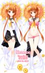  black_skirt bra brown_hair dakimakura flower grandia_bing hair_flower hair_ornament long_hair looking_at_viewer lying navel nisekoi on_back panties pink_bra pink_panties pleated_skirt school_uniform skirt smile socks tachibana_marika twintails underwear white_legwear 