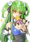  1girl breasts c.c. cleavage code_geass creayus detached_sleeves green_hair long_hair solo twitter_username two_side_up wand yellow_eyes 