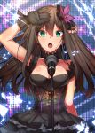  armpits blush brown_hair dress gloves green_eyes idolmaster idolmaster_cinderella_girls long_hair microphone shibuya_rin singing 