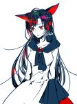  1girl animal_ears arms_behind_back breasts brooch cowboy_shot dress imaizumi_kagerou jewelry lipstick long_hair looking_away makeup nr_(cmnrr) red_eyes redhead sketch solo touhou white_background wolf_ears 