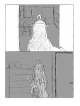  1girl 2koma ahoge comic darkmaya detached_sleeves headgear kantai_collection kongou_(kantai_collection) long_hair monochrome nontraditional_miko pleated_skirt remodel_(kantai_collection) skirt translated 