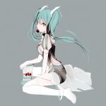  1girl between_legs blue_hair boots cravat dress elbow_gloves food fruit gloves grey_background grey_eyes hair_ornament hand_between_legs hatsune_miku long_hair lp_(hamasa00) mixer mouth_hold puffy_short_sleeves puffy_sleeves see-through short_sleeves shorts_under_dress simple_background sitting solo strawberry thigh-highs thigh_boots twintails vocaloid wariza white_dress white_gloves zettai_ryouiki 