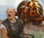  alexander_lukashenko bug commentary facial_hair giant_insect gun insect mustache parody potato_beetle starship_troopers tattoo weapon 