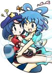  2girls ? blue_eyes blue_hair breasts cleavage commentary_request hat heart kaku_seiga miyako_yoshika multiple_girls nitamago ofuda skirt star touhou 