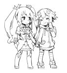  2girls blush choujigen_game_neptune d-pad gebyy-terar gift hair_ornament hair_ribbon holding_hands monochrome multiple_girls neptune_(choujigen_game_neptune) neptune_(series) noire ribbon scratching_cheek short_hair sketch skirt smile twintails yuri 