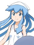  1girl blue_eyes blue_hair dress hat ikamusume kinfuji long_hair shinryaku!_ikamusume squid_hat tentacle_hair 