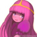  1girl adventure_time eyelashes hime_cut jaimito lips long_hair pink_hair pink_skin portrait princess_bonnibel_bubblegum puffy_short_sleeves puffy_sleeves short_sleeves smile tiara very_long_hair violet_eyes watermark web_address white_background 